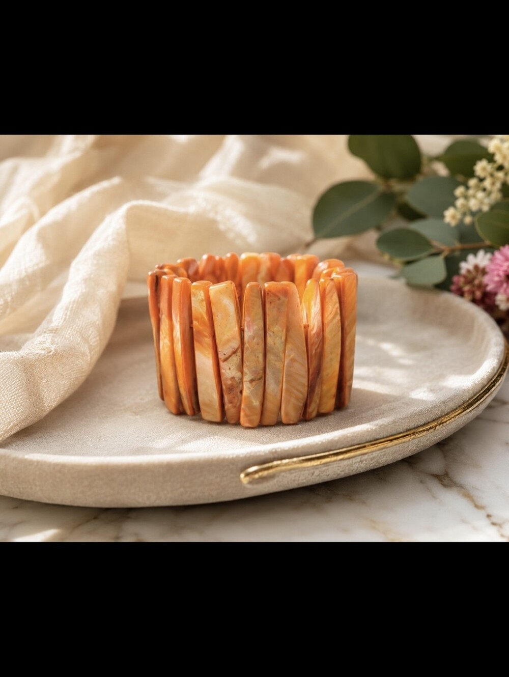 Chunky Orange Shell Bracelet